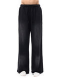 Black wide-leg pants worn by a person on a white background